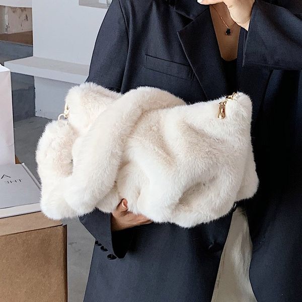 

brand design bag 2020 new retro fashion plush crescent bag plush shoulder and armpit tide