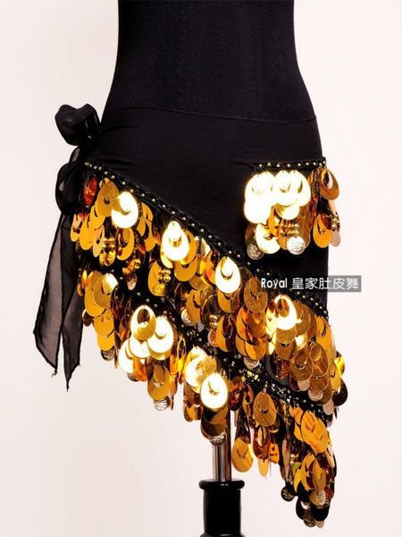 

striking belly dance hip scarf big embroidery sequins and shining coins -97021, Black;red