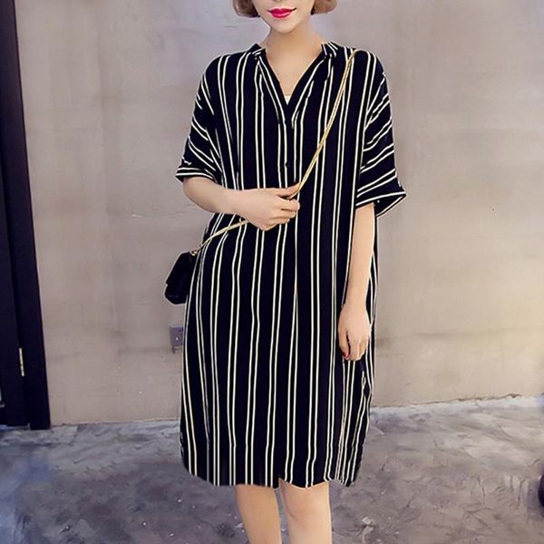 

women v neck summer fashion striped dress short sleeve print stripe loose dress vestidos drop shipping good quality, Black;gray
