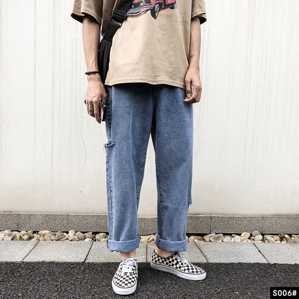 

spring and summer new work wide pants jeans wide pantsbf loose wide-leg pants trendy brand workwear drop-like straight-leg dad washed jeans, Blue