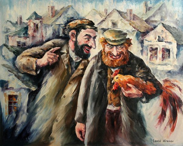 

леонид afremov двое мужчин на рынке с петух украшения дома картины маслом на холсте стены искусства холст картинки для гостиной 201007