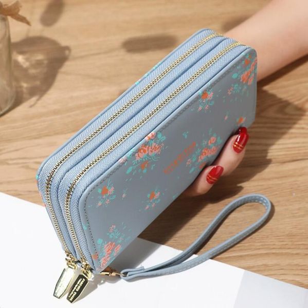 

women handbag elegant atmospheric printing long womens wallets double zippered large wallet sweet ladies printed leather coin purse, Red;black