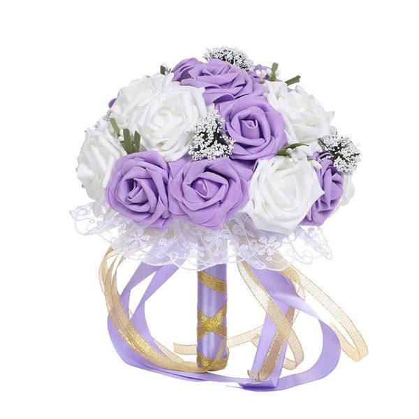 

roses pearl bridesmaid wedding bouquet bridal artificial silk flowers t3