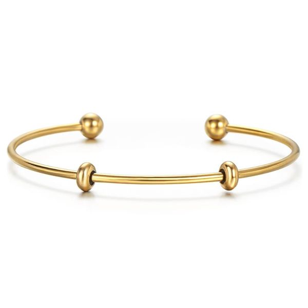 

link, chain gold color stainless steel adjustable open bangle for women men diy charm bracelet simple jewelry db306, Black