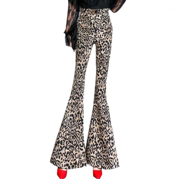 

women's office lady high waist flare pants elastic formal long stretch trousers ladies 2020 spring summer leopard pant work new1, Black;white