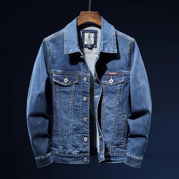 

2021 new autumn men's blue denim jacket fashion casual cotton elasticity jeans coat male brand clothes, Black;brown
