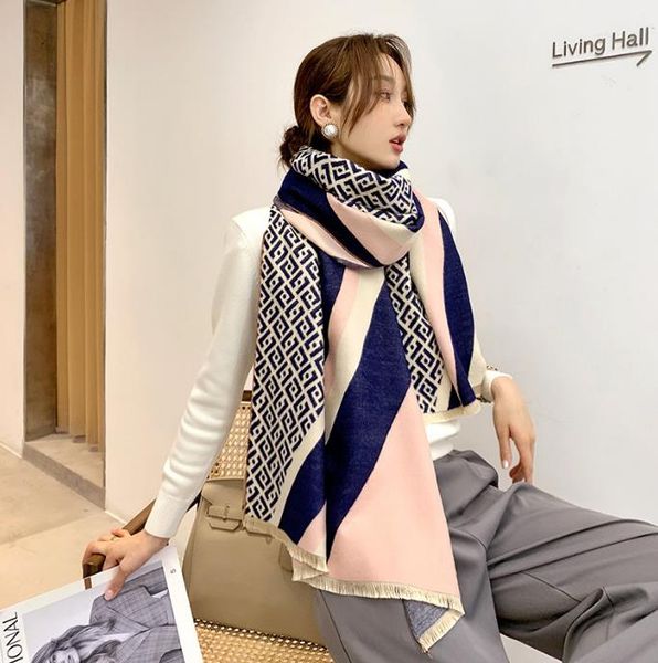 

2020 winter scarf women cashmere scarf new fashion warm foulard lady scarves color matching thick soft shawls wraps, Blue;gray