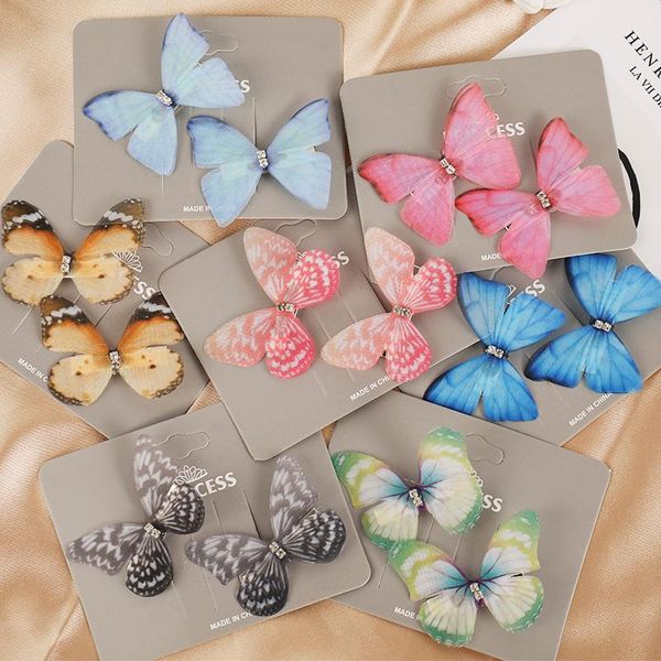 

hair accessories 2pcs/set cute colorful butterfly hairpin for women girls sweet ornament clip barrette headband fashion, Slivery;white
