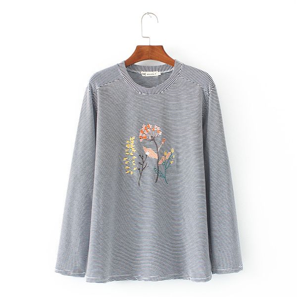 

xl-4xl plus size long sleeve striped t-shirts floral embroidered vintage casual shirts muslim clothes yez7, White
