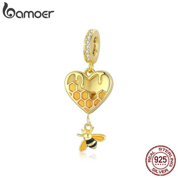 

bamoer fit original honeycomb bracelet 925 sterling silver women jewelry cz beads charm diy making scc1714 q1219, Bronze;silver