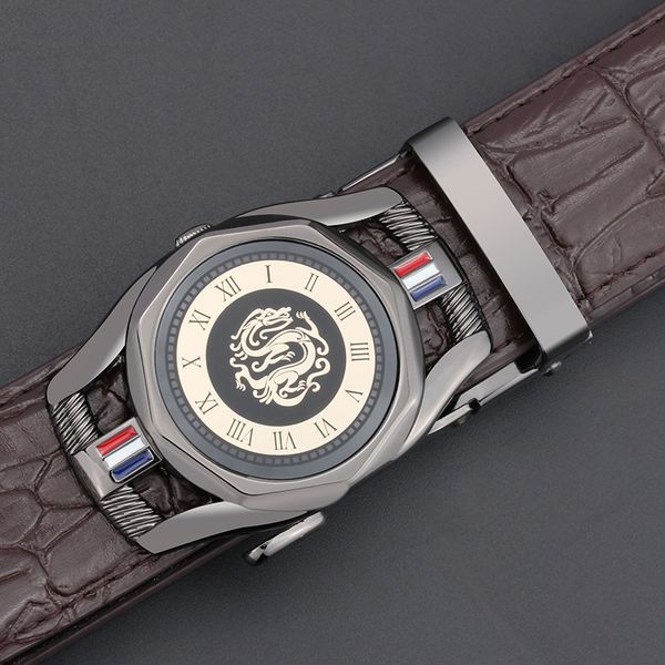 

cow leather men's belt luxury crocodile skin texture male leather belt for business suit automatic buckle 201112, Black;brown