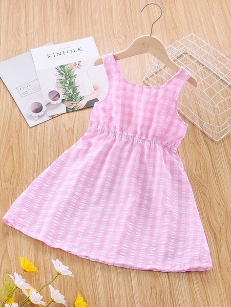 

toddler girls gingham tie back dress she, Red;yellow