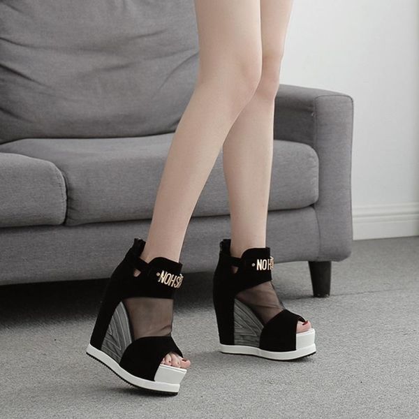 

wedge sandals women's 2021 spring and summer new products waterproof platform fish mouth suede women's high heels, Black