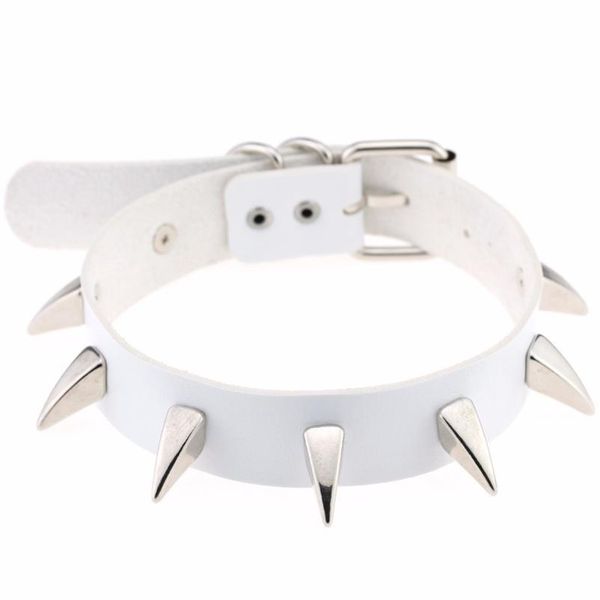 

2019 fashion harajuku long spikes spiked rivet chokers punk goth bondage choker collar necklace for women harness anime qylbmc, White