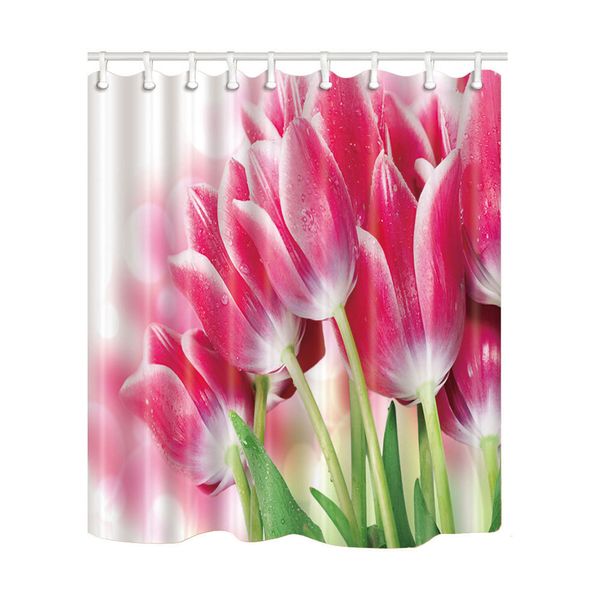 Beauty Tulip Pink Duschvorhänge für Badezimmer, Vorhänge aus Polyestergewebe, wasserdicht und schimmelresistent, Badewannenabtrennung mit 12 Haken, T200711