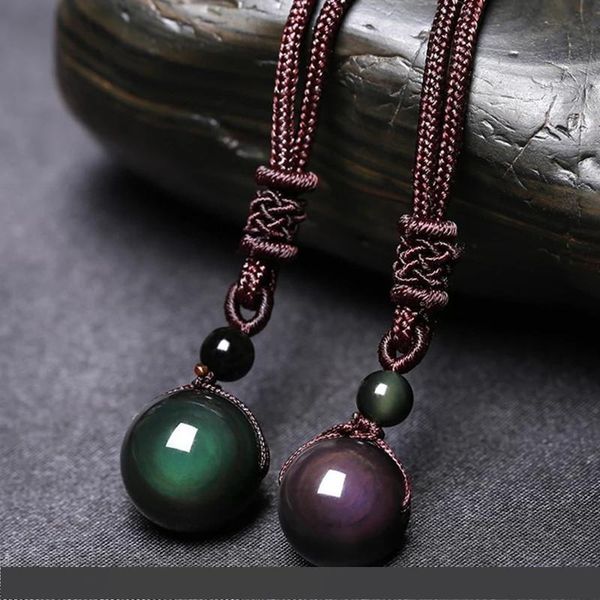 

black obsidian rainbow eye beads ball natural stone pendant transfer lucky love crysta amulet pendant necklace jewelry, Silver