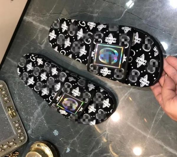 

2020 slides summer beach indoor flat g sandalsf slippers house flip flops with spike sandal with box #3, Black