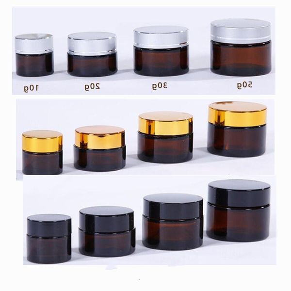 

5g 10g 15g 20g 30g 50g amber brown glass face cream jar refillable bottle cosmetic makeup storage container with gold silver black lid