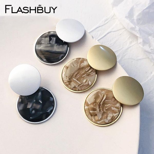 

flashbuy fashion round acrylic dangle earrings for women metal geometric statement earring wedding jewelry trendy accessories, Silver