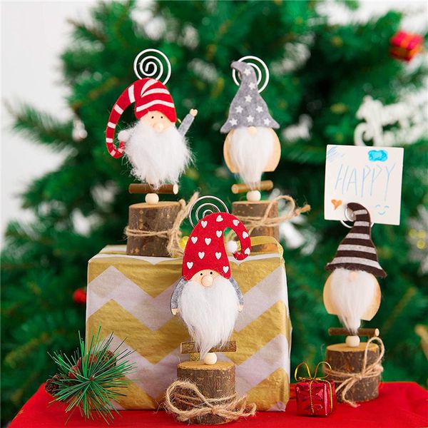 Christmas Decor Gnome Photo Clip Stand Tavolo in legno Numero Nome Segnaposto Titolari per la festa nuziale Segno JK2011KD