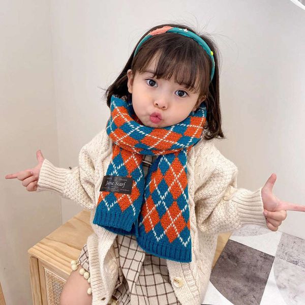 

multi baby knitting scarf color autumn warm boys and girls thickened plaid versatile fashion children's neck winter korean, Red;brown