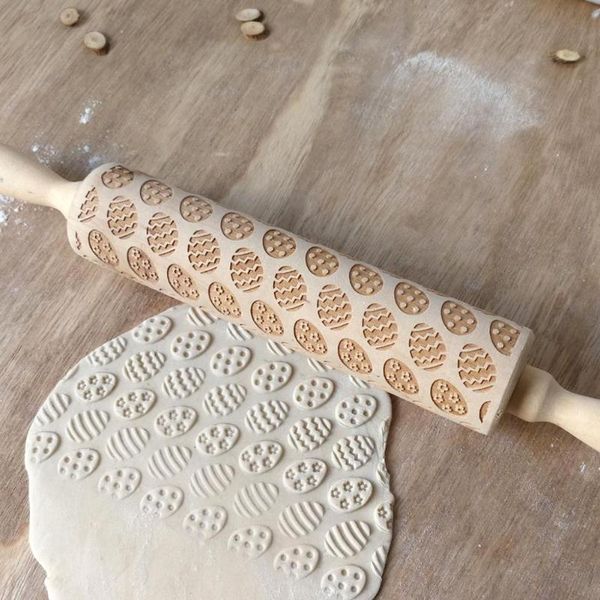 

rolling pins & pastry boards baking tool engraved stencil easter day embossing wood pin for diy cookies dough stick