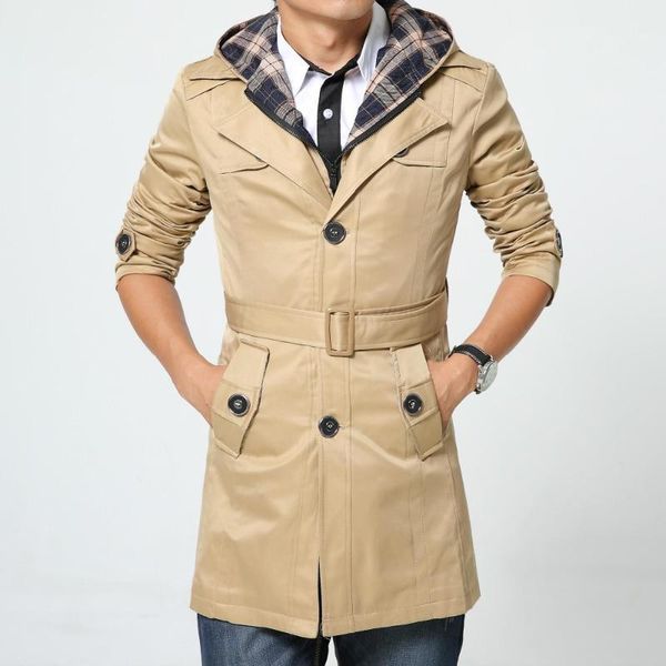

spring & autumn plus size men trench long-sleeve turn-down collar loose single breasted jacket big size coat with hooded 6xl1, Tan;black