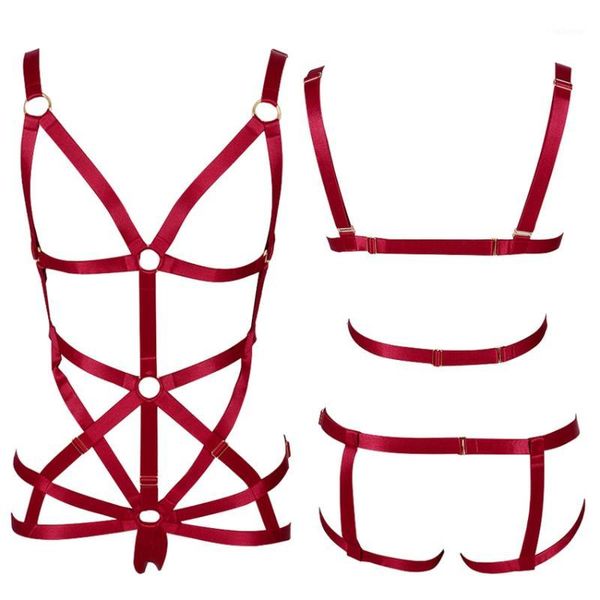 Garters Body Harness Bra para Mulheres Full Bondage Tops Tops Oco Out Sexy Lingerie Set Plus Size Elastic Ajust Goth Club Dance Rave1