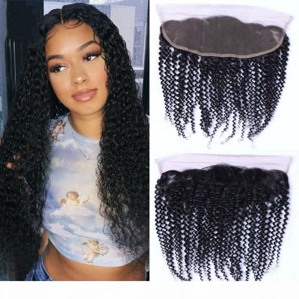 

13x4 фронтальная с ребенком волос малазийский богородица человеческих волос kinky завитые уха до уха кружева фронтальная 8" до 18" natural c, Black;brown