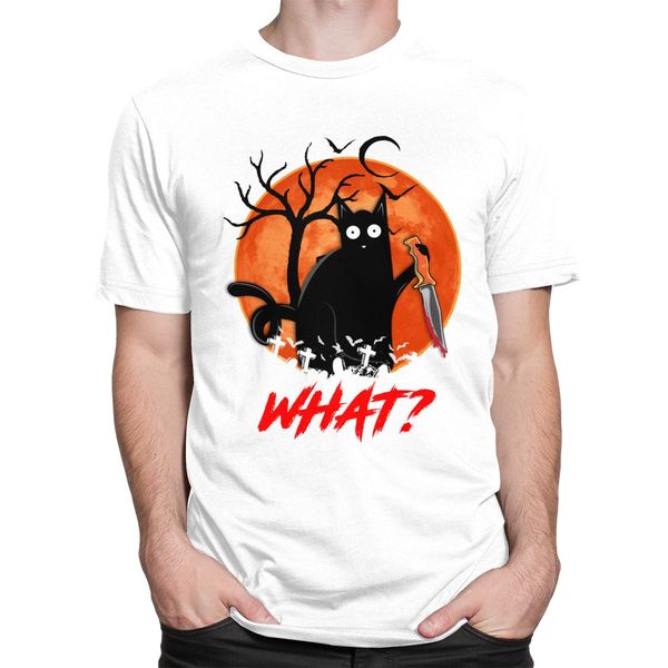 

sport what funny black cat tshirt short sleeve round-neck cotton t-shirt casual murderous cat with knife halloween tees shirts clothes