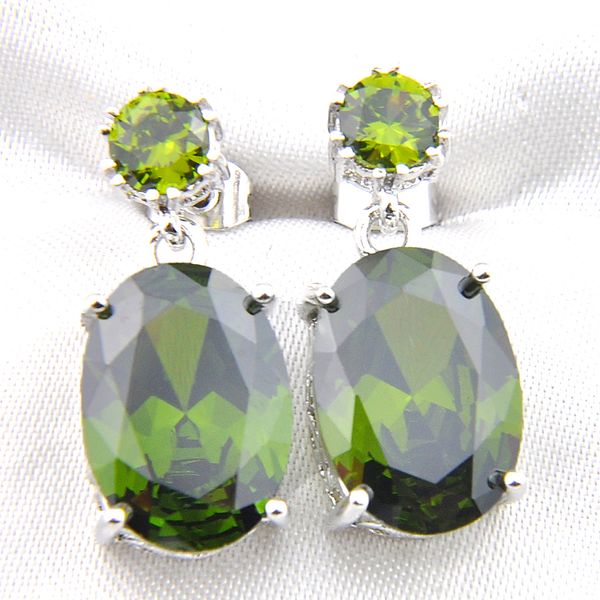 

2020luckyshine ellipse green peridot gems crystal earrngs 925 sterling silver pretty gifts holiday party charm earrings, Golden