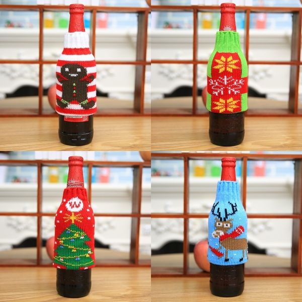 

cisyf new supplies christmas knitted snowman cover cap beer bottle wine christmas bottle cover beer decorations walen