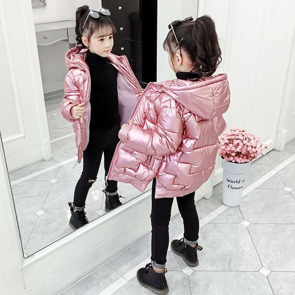 

8children's clothes girl's winter bright korean face version medium long padded jacket thickened down cotton 9, Blue;gray