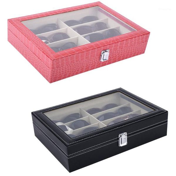 

szanbana leather 8 pieces eyeglasses storage and sunglass glasses display case organizer ( pink and black)1