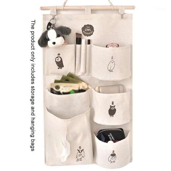 

new cotton and linen multi-pocket storage bag hanging bag tissue storage fabric wall hanging door debris1