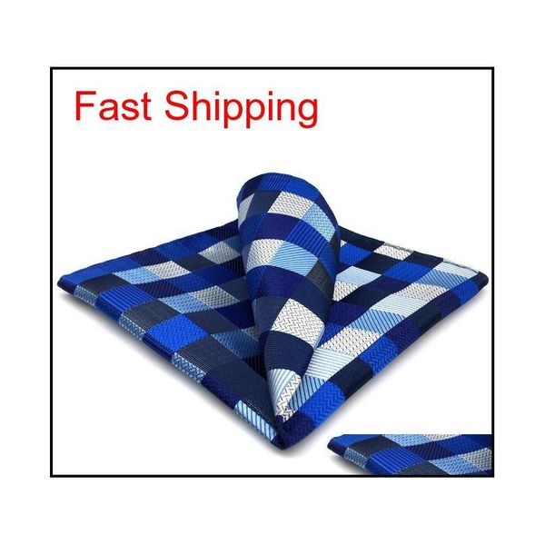 

kh2 hanky checked blue silver black handkerchief mens ties jacquard woven pocket square suit gift kpjo2, Blue;white