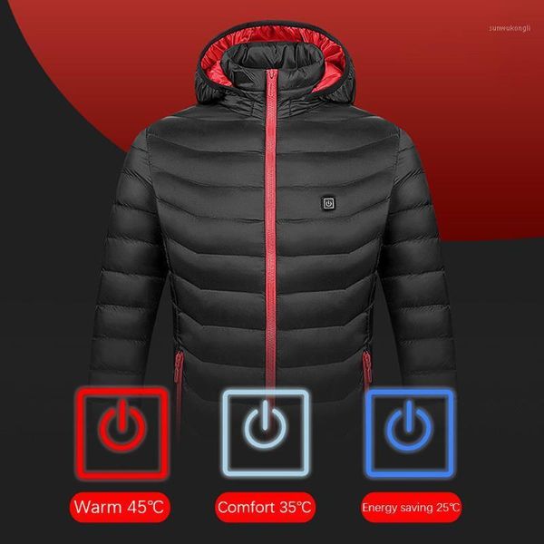 

outdoor t-shirts 3 gear adjustment heated jackets areas cotton coat usb electric hooded thermal warmer winter for cycling1, Gray;blue