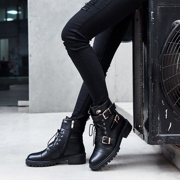 

2021 genuine british wild european and short metal buckle retro boots pmzb, Black