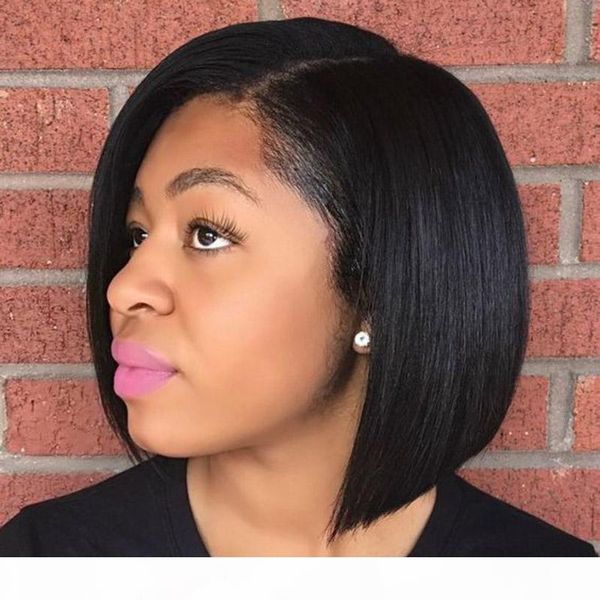 

fake scalp wig short bob human hair for black women glueless preplucked straight virgin peruvian fake scalp lace front wigs 13x6 frontal, Black;brown