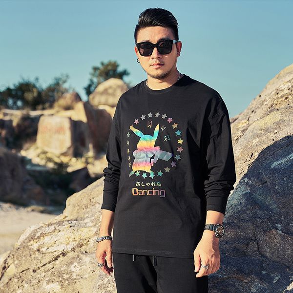 

large men's long sleeve t-shirt luminous design cartoon autumn animation loose print round neck casual fat man fat man