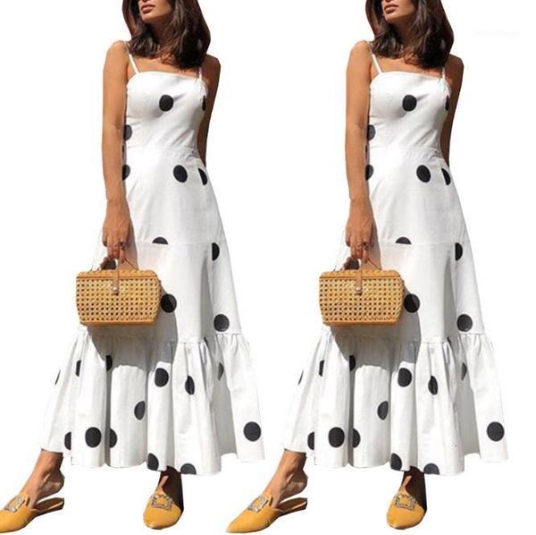 

fashion women's summer boho casual long evening party beach polka dots dress maxi sundress holiday1, Black;gray