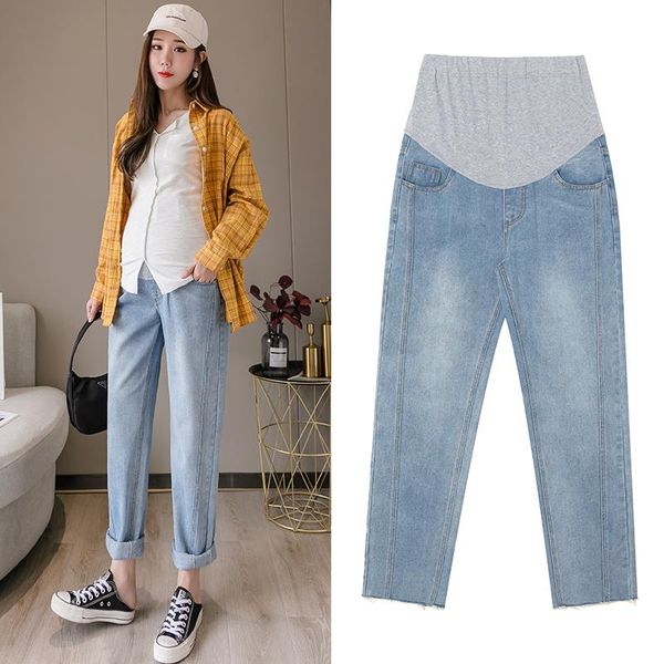

5502# maternity pants spring autumn maternity jeans belly support pants support abdomen harem trousers, White