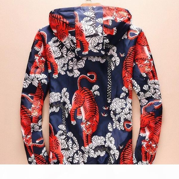 

new spring autumn fashion slim fit young men hooded jacket tiger print thin jackets casual windbreaker quality, Black;brown