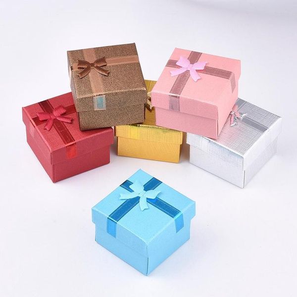 

pandahall 24pccs cardboard jewelry ring box for ring for jewelry gift square with yarn bowknot mix jllqkc, Black;white