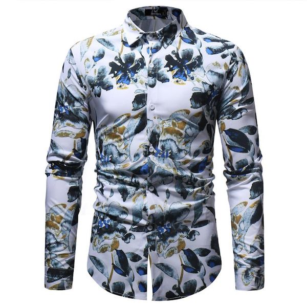 

men's casual shirts stylish fancy floral pattern shirt men 2021 brand slim fit long sleeve party prom chemise male camisa social mascul, White;black