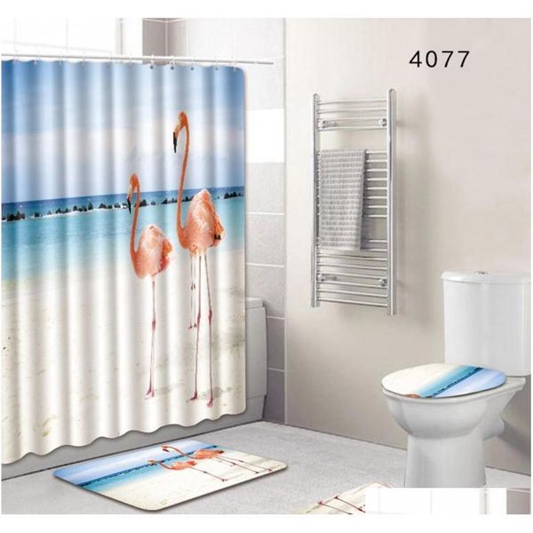 

8 types 4pcs set bathroom non-slip pedestal rug + lid toilet cover + bath mat+shower qylwji mj_bag