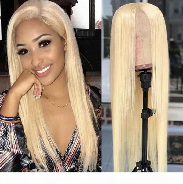

color 613 blonde lace front wigs straight human hair with baby hairs pre plucked peruvian remy hair full lace frontal wig bleached knots, Black;brown