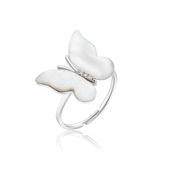 

luxury novembers butterfly ring sterling silver plated 18k rose gold white shell open adjustable diamond fritillary generation wholesale fas