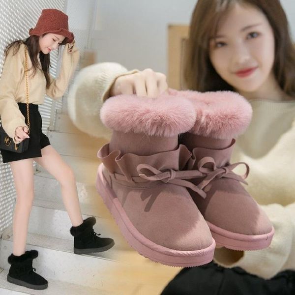 

winter new women snow boots ankle flock plush warm platform boot ankle slip-on fashion casual shoes woman faux suede slim boots, Black