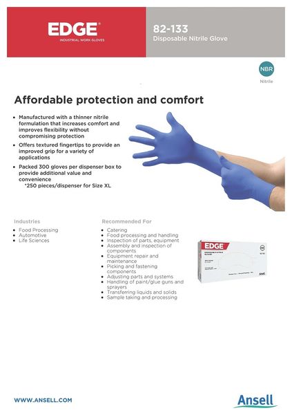 

en455 ppe en374 mdd medical aql4.0 disposable glove ansell brand pvc latex powdered ambidextrous nitrile